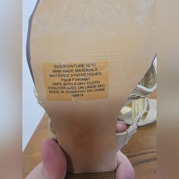 #9 Tan Slide-On Sandals with Block Heel & Gold Accents 10 - Picture 9 of 14